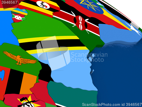 Image of Tanzania on 3D map with flags