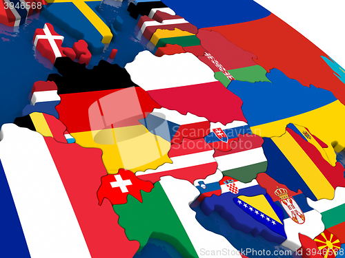 Image of Central Europe on 3D map with flags