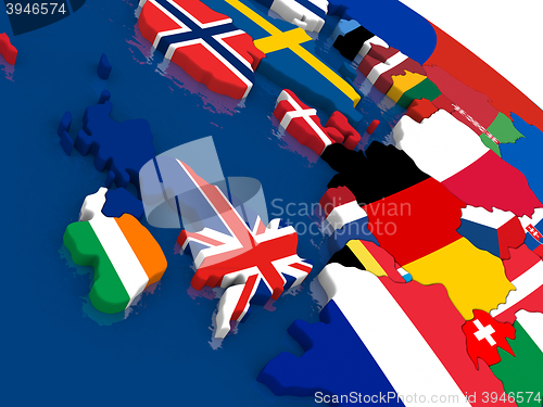 Image of United Kingdom on 3D map with flags