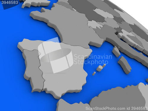 Image of Spain and Portugal on political Earth model