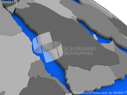 Image of Arab peninsula on political Earth model