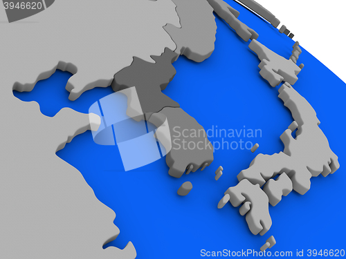 Image of South Korean and North Korea on political Earth model