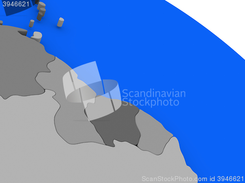 Image of Guyana and Suriname  on political Earth model