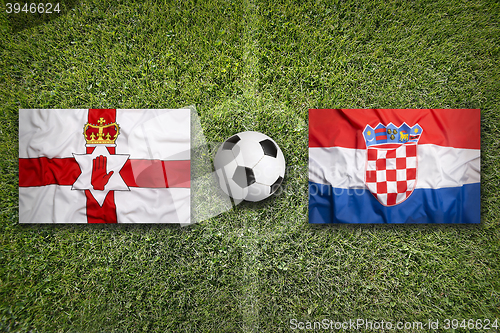 Image of Northern Ireland vs. Croatia flags on soccer field