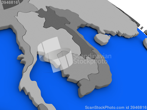 Image of Laos and Cambodia on political Earth model