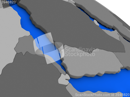 Image of Yemen, Eritrea and Djibouti on political Earth model