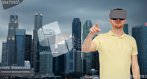 Image of man in virtual reality headset or 3d glasses