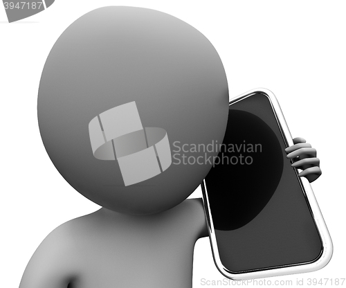 Image of Character Calling Represents World Wide Web And Cellphone 3d Ren