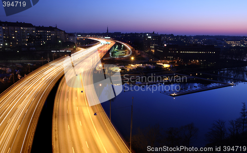 Image of  cars at night with motion blur. Stockholm City