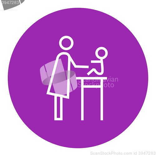 Image of Woman taking care of baby line icon.