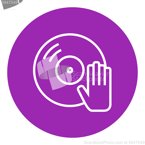 Image of Disc with dj hand line icon.