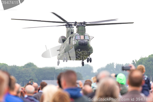 Image of LEEUWARDEN, NETHERLANDS - JUNI 11 2016: Chinook CH-47 military h