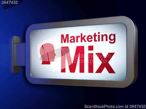 Image of Marketing concept: Marketing Mix and Head on billboard background