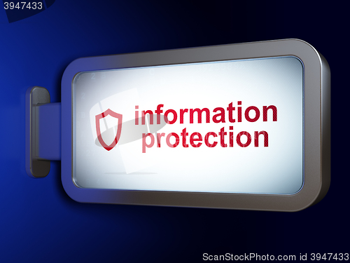Image of Privacy concept: Information Protection and Contoured Shield on billboard background