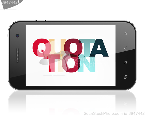 Image of Money concept: Smartphone with Quotation on  display