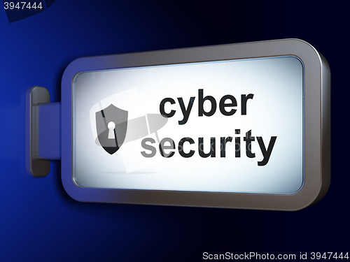 Image of Safety concept: Cyber Security and Shield With Keyhole on billboard background