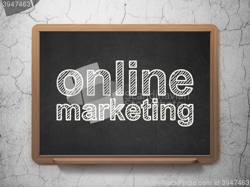 Image of Advertising concept: Online Marketing on chalkboard background