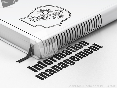 Image of Information concept: book Head With Gears, Information Management on white background