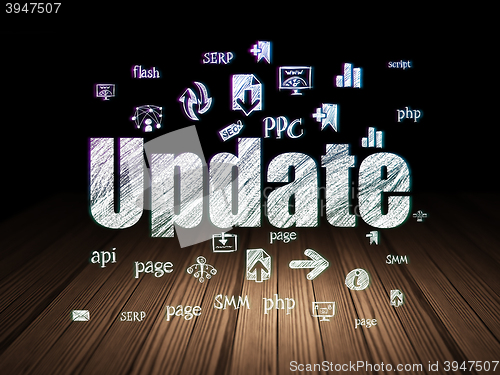 Image of Web development concept: Update in grunge dark room