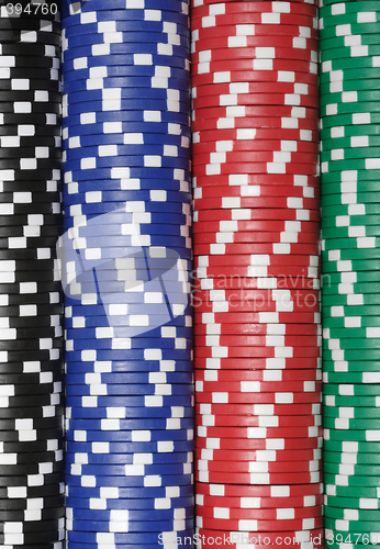 Image of Close up of a huge stack of Casino Chips