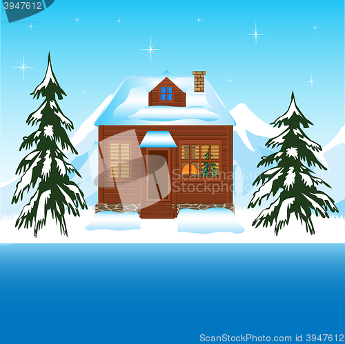 Image of Beautiful house beside yard in winter
