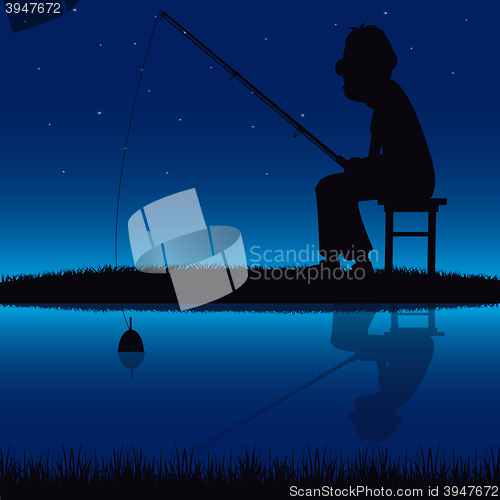 Image of Silhouette of the fisherman beside yard