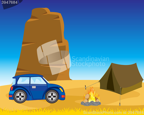 Image of Tent with car in desert