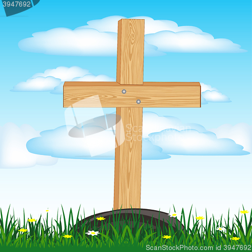 Image of Wooden cross on grave