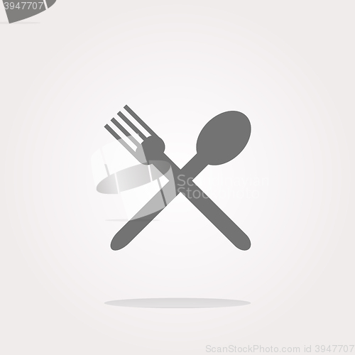 Image of fork and spoon. Eat sign icon. Cutlery etiquette rules symbol. Circle and square buttons. Flat design set.