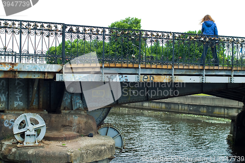 Image of Locks of love on Medovy Bridge. Kaliningrad.Russia