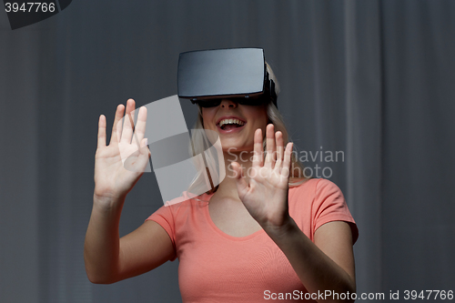 Image of woman in virtual reality headset or 3d glasses