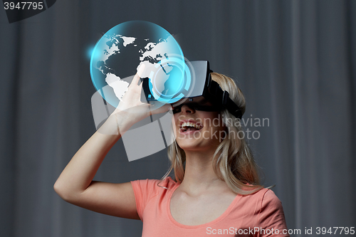 Image of woman in virtual reality headset or 3d glasses