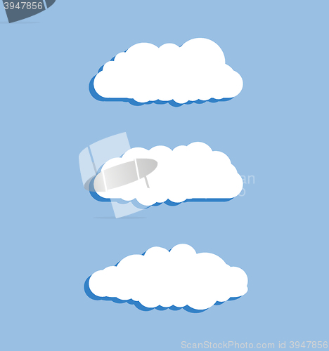 Image of Set of blue sky, clouds. Cloud icon, cloud shape. Set of different clouds. Collection of cloud icon, shape, label, symbol. Graphic element vector. Vector design element for logo, web and print