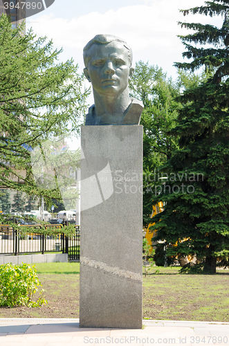 Image of Moscow, Russia - August 10, 2015: Monument to cosmonaut Yuri Gagarin in the Alley of cosmonauts at the monument \"Conquerors of Space\" in Moscow