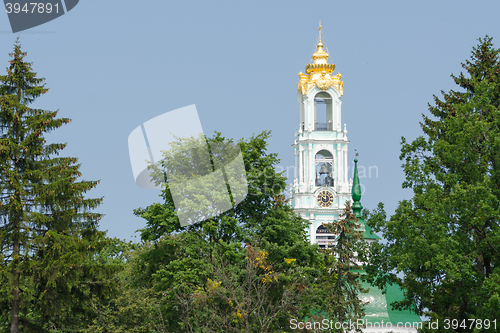 Image of Sergiev Posad - August 10, 2015: View of the bell tower of Holy Trinity St. Sergius Lavra in Sergiev Posad