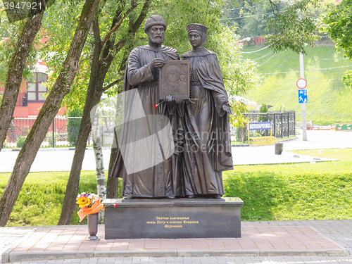 Image of Sergiev Posad - August 10, 2015: The sculptural composition of the Holy Prince Peter and Princess Fevronia Murom in Sergiev Posad, twentieth composition