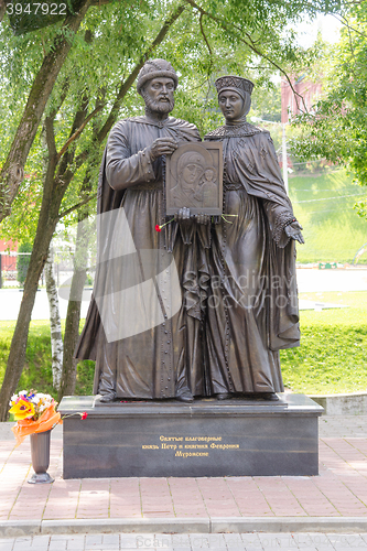 Image of Sergiev Posad - August 10, 2015: Twenty sculpture dedicated to the Holy Prince Petr and Princess Fevronia Murom installed in Sergiev Posad