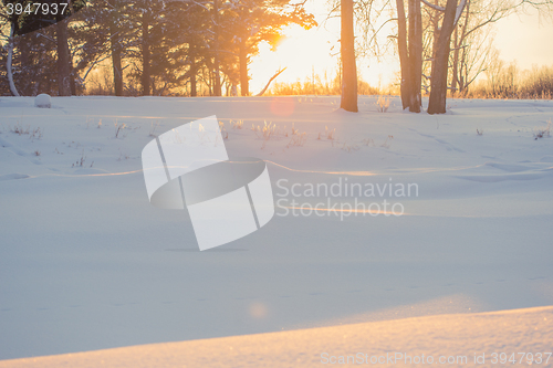 Image of landscape. weather, snowdrifts in the foreground