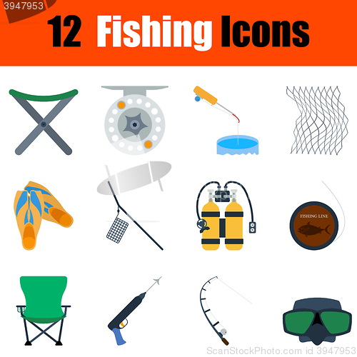 Image of Flat design fishing icon set