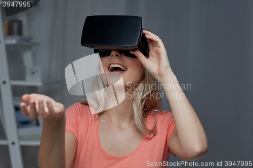 Image of woman in virtual reality headset or 3d glasses