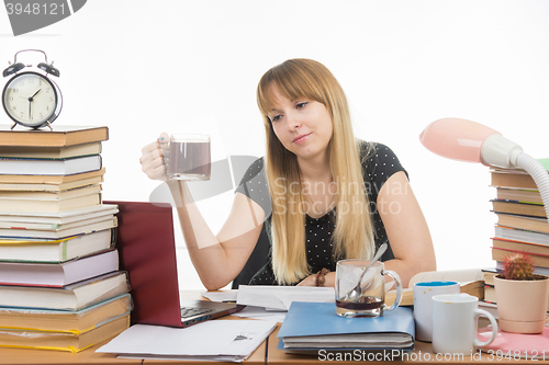 Image of The student prepares a thesis project at night and drank another cup of coffee