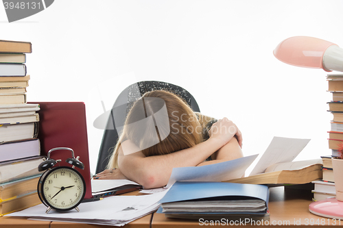 Image of Student lay your hands on the table resting on the preparation for the exam