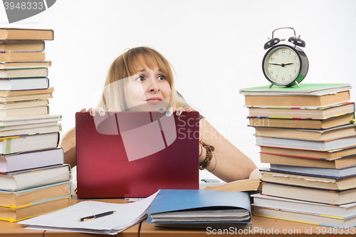 Image of The student looks at his watch and realizes that the exam is already close