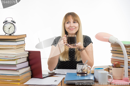 Image of Student enjoys a glass of coffee at night preparing for exams