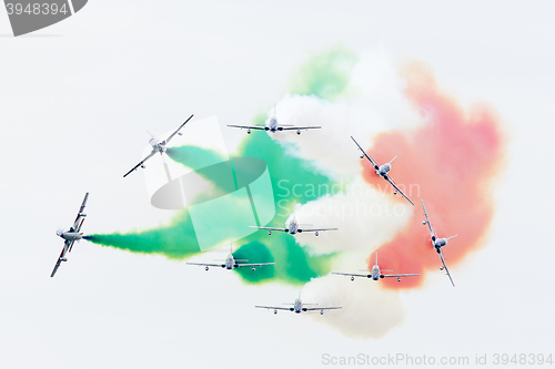 Image of LEEUWARDEN, THE NETHERLANDS-JUNE 10, 2016: Italian aerobatic tea