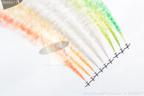 Image of LEEUWARDEN, THE NETHERLANDS-JUNE 10, 2016: Italian aerobatic tea