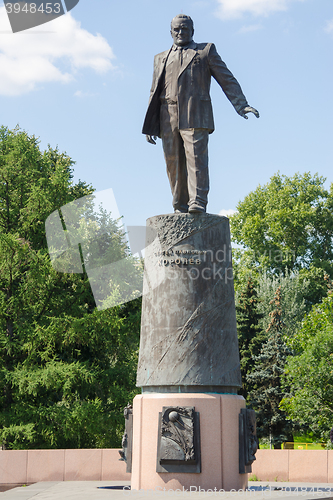 Image of Moscow, Russia - August 10, 2015: Monument to Sergey Pavlovich Korolev in the alley of cosmonauts in Moscow