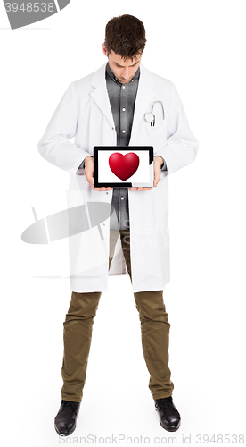 Image of Doctor holding tablet - Red heart