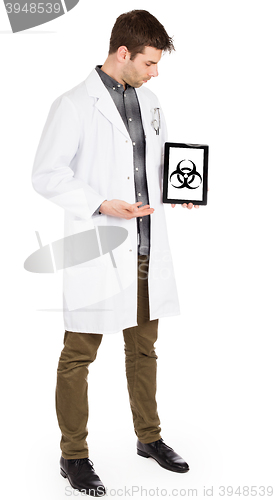 Image of Doctor holding tablet - Warning! Biohazard!