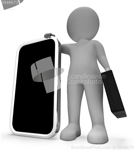 Image of Smartphone Character Means World Wide Web And Blank 3d Rendering